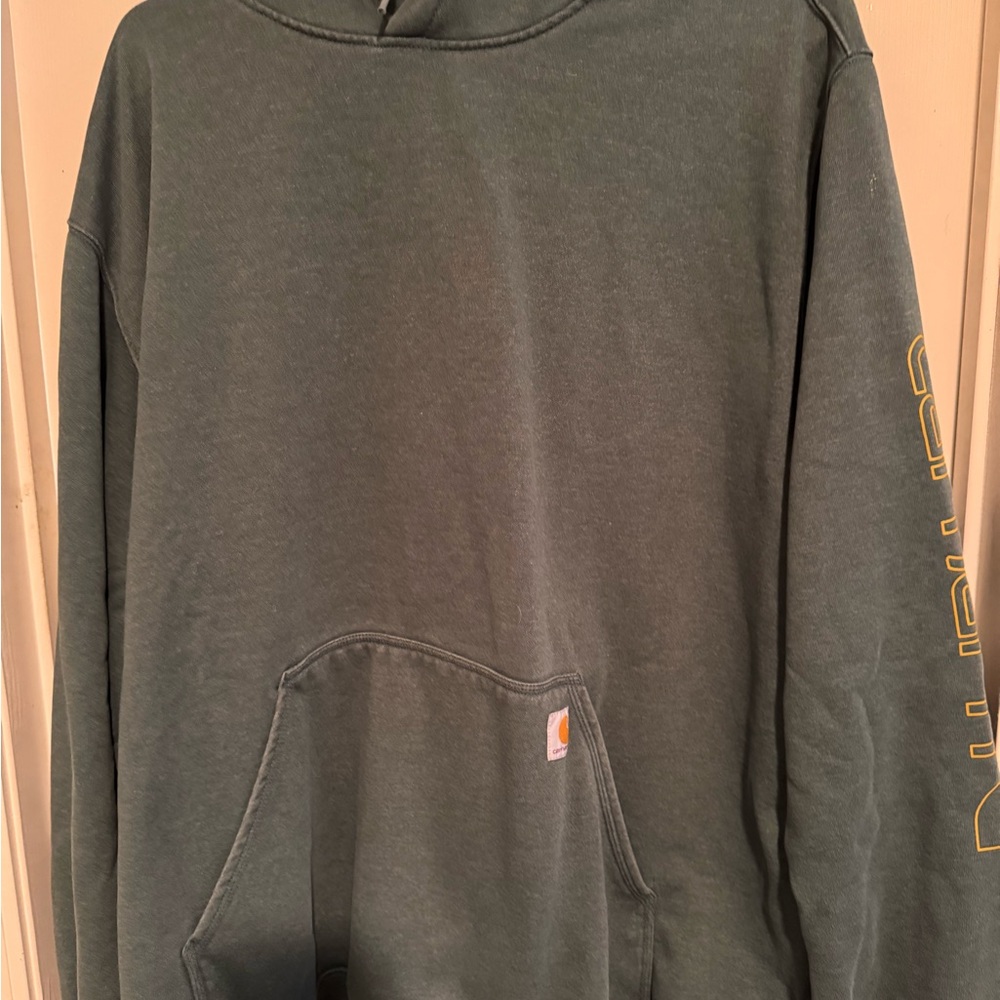 Carhartt Olive Men's Hoodie with Yellow Sleeve Logo